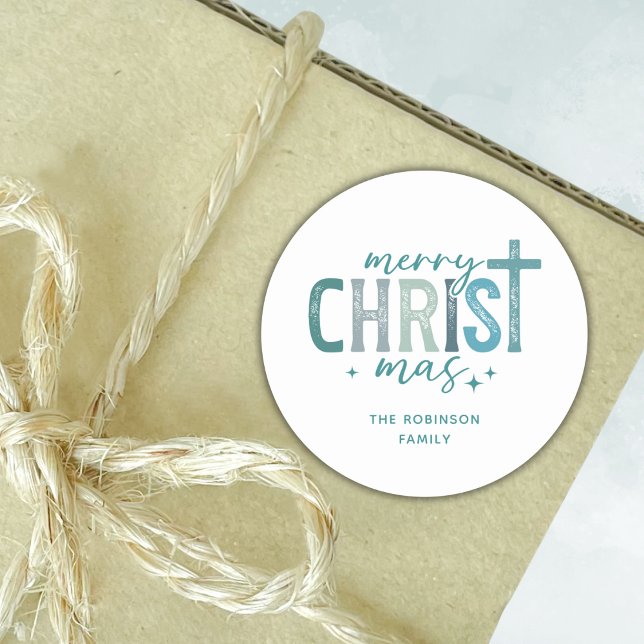 Merry Christ mas Christian Boho Family Name Classic Round Sticker (Creator Uploaded)