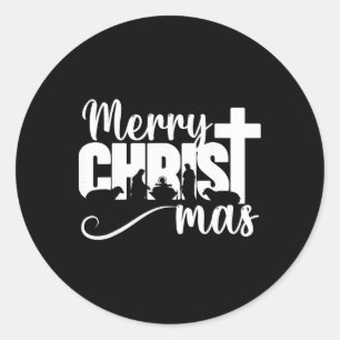 Merry Christ Mas Christian Christmas Jesus Christm Classic Round Sticker