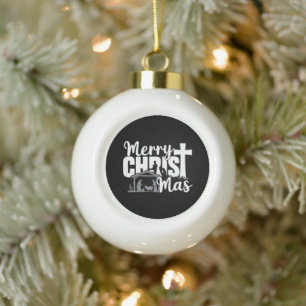 Merry Christ Mas Christian Christmas Jesus Family Ceramic Ball Christmas Ornament