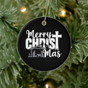 Merry Christ Mas Christian Christmas Jesus Family  Ceramic Ornament