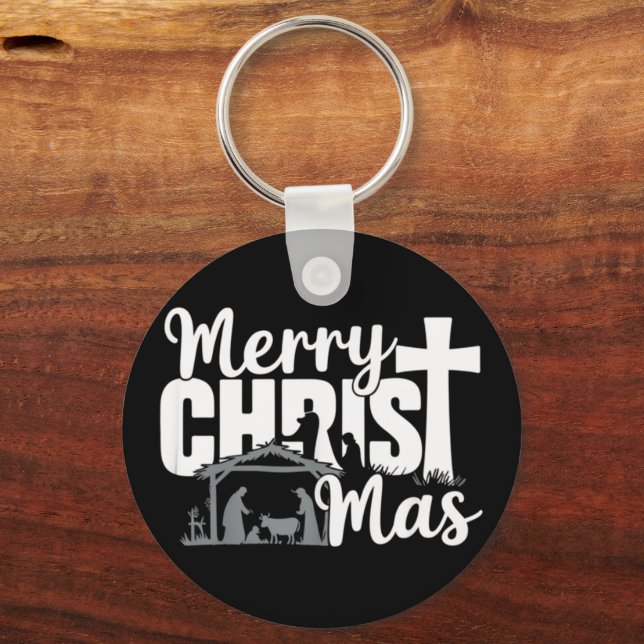 Merry Christ Mas Christian Christmas Jesus Family  Keychain (Front)