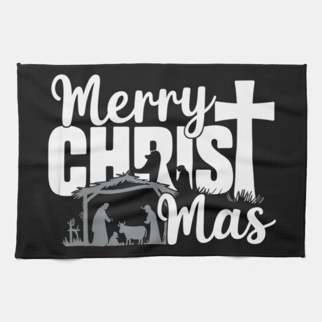 Merry Christ Mas Christian Christmas Jesus Family  Kitchen Towel (Horizontal)