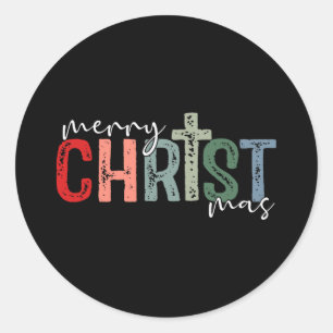 Merry Christ Mas Christian God Matching Christmas  Classic Round Sticker