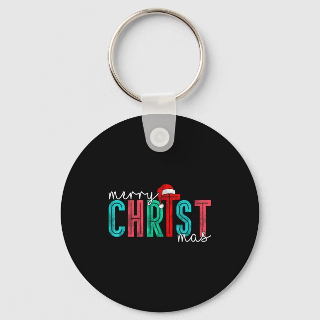 Merry Christ Mas Christian God Matching Christmas  Keychain (Front)