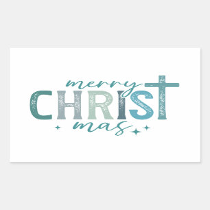 Merry Christ mas Christian Religious Bold Green Sticker