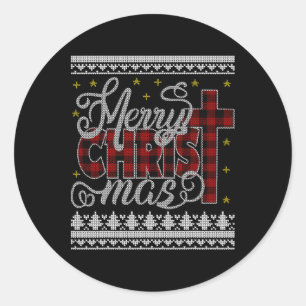 Merry Christ Mas Jesus Christian Pyjamas Ugly Chri Classic Round Sticker