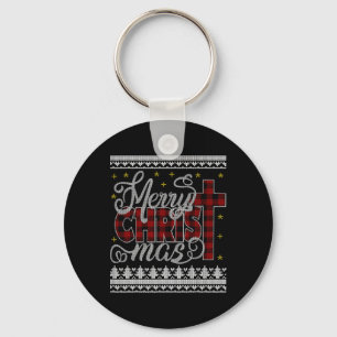 Merry Christ Mas Jesus Christian Pyjamas Ugly Chri Keychain