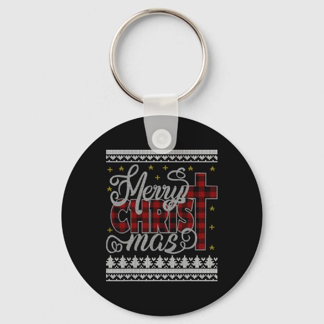 Merry Christ Mas Jesus Christian Pyjamas Ugly Chri Keychain (Front)