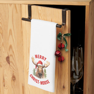 Merry Christ-moose Funny Christmas Moose Kitchen Towel