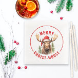 Merry Christ-moose Funny Christmas Moose Napkin<br><div class="desc">Embrace the holiday spirit with our charming Christmas Paper napkins, featuring a lovable moose donning a Santa hat accompanied by the punny greeting “Merry Christ-moose”. This napkin is perfect for spreading laughter and joy during your holiday parties! The whimsical design and clever word play make it a unique and delightful...</div>