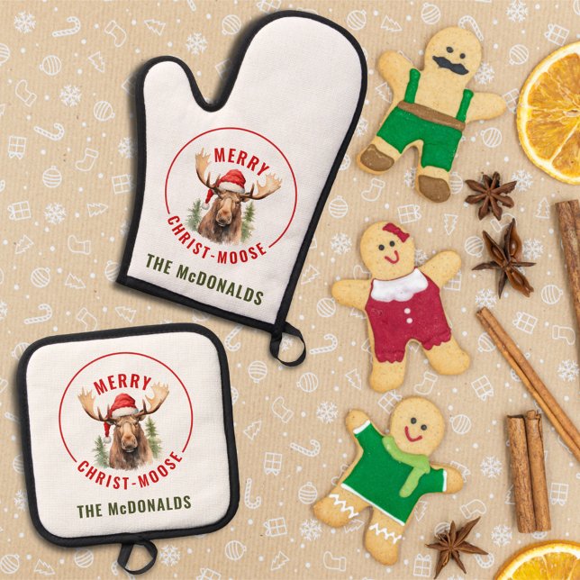 Merry Christ-moose Funny Christmas Moose Oven Mitt & Pot Holder Set (Creator Uploaded)