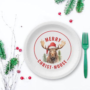 Merry Christ-moose Funny Christmas Moose Paper Plate