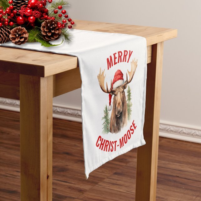 Merry Christ-moose Funny Christmas Moose Short Table Runner (Creator Uploaded)