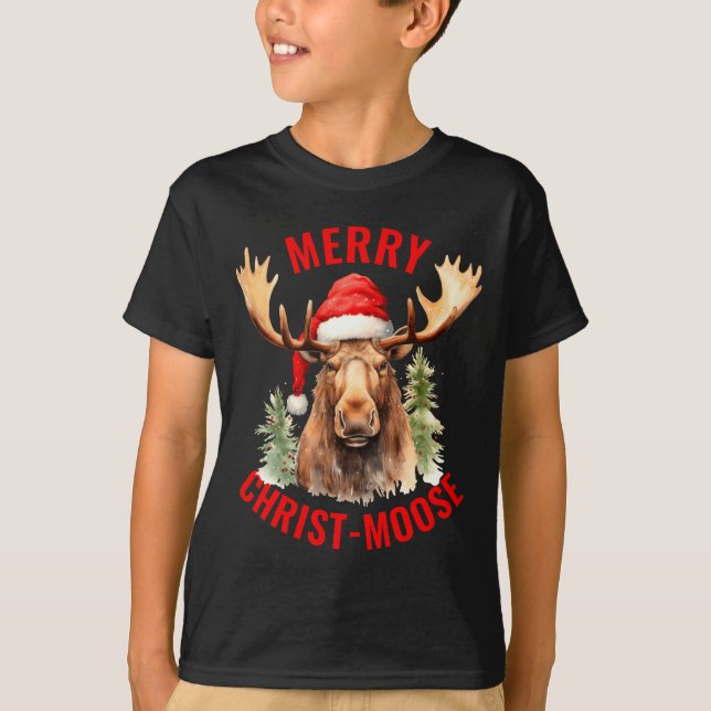 Merry Christ Moose Funny Christmas Moose  T-Shirt (Front)