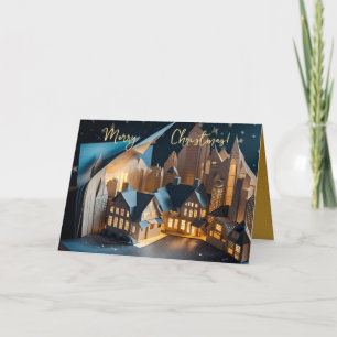 Merry Christams Faux Pop-up illuminated Houses C Holiday Card