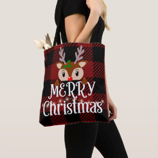 Merry Christams Reindeer Custom Name  Tote Bag