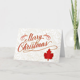 Merry Christma for Canadians in Red and Gold Maple Holiday Card