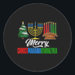 Merry Christmahanakwanzika Christmas Happy Hanukka Classic Round Sticker<br><div class="desc">Merry Christmahanakwanzika Christmas Happy Hanukkah Kwanzaa 1</div>