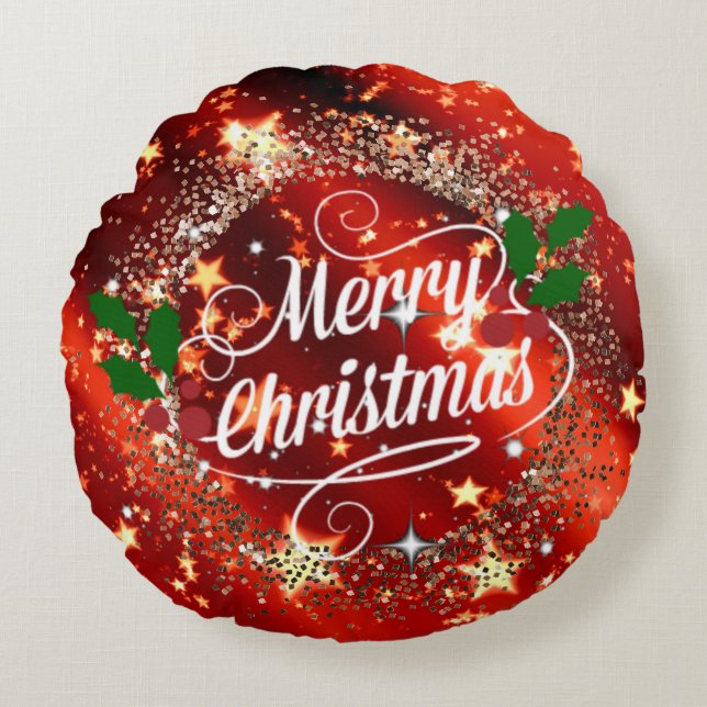   Merry Christmans, glitter and shine, Round Pillow (Front)