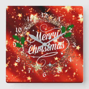 Merry Christmans, glitter and shine, Square Wall Clock