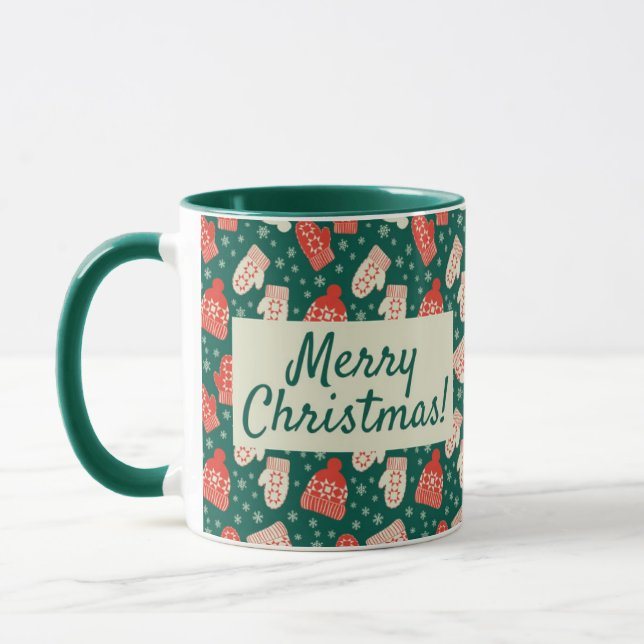 Merry Christmas 11oz Green Hat & Mittens Mug (Gauche)
