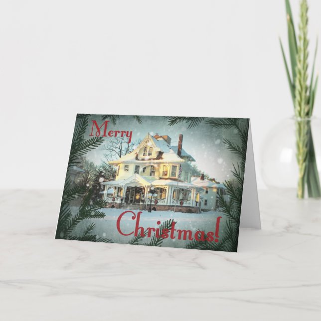Merry Christmas 1920's home Holiday Card (Front)