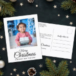 Merry Christmas 1 photo elegant script Holiday Postcard<br><div class="desc">This classy and elegant Christmas postcard is perfect for sending holiday greetings to family and friends. The front of the card is customizable with one of your favourite family portraits and features a modern whimsical hand-lettered Merry Christmas typography. The back of the card is personalizable with your return address, your...</div>