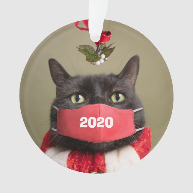Merry Christmas 2020 Cat in Covid Face Mask Ornament (Front)