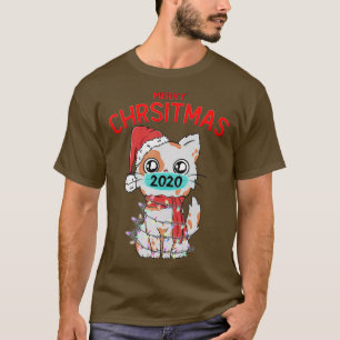 Merry Christmas 2020 Cute Cat face mask xmas light T-Shirt