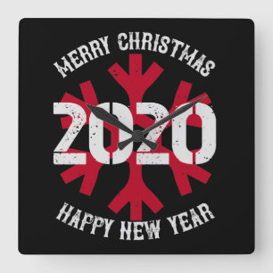 Merry Christmas 2020 Happy New Year Square Wall Clock