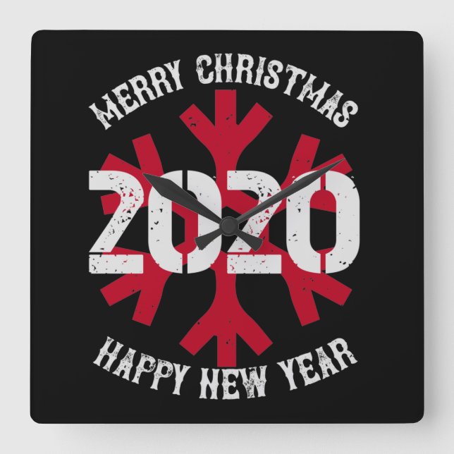 Merry Christmas 2020 Happy New Year Square Wall Clock (Front)