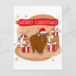 Merry Christmas 2021 and highland cow Postcard