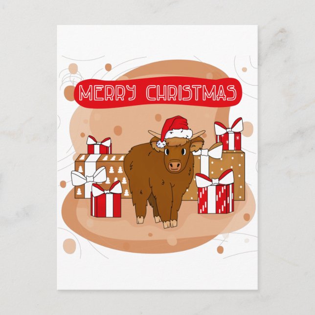 Merry Christmas 2021 and highland cow Postcard (Front)