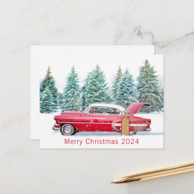 Merry Christmas 2024 Personalized Vintage Scene   Holiday Postcard (Front/Back In Situ)