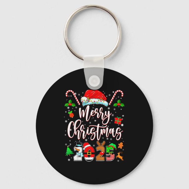 Merry Christmas 2025 Family Matching Pajamas Xmas  Keychain (Front)