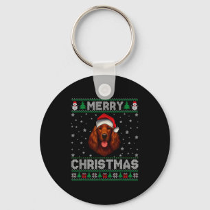 Merry Christmas 2025 Irish Setter Santa Hat Ugly X Keychain