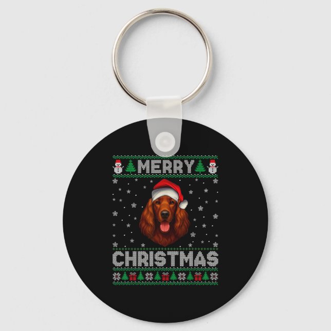 Merry Christmas 2025 Irish Setter Santa Hat Ugly X Keychain (Front)