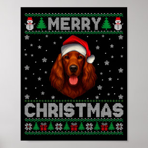 Merry Christmas 2025 Irish Setter Santa Hat Ugly X Poster