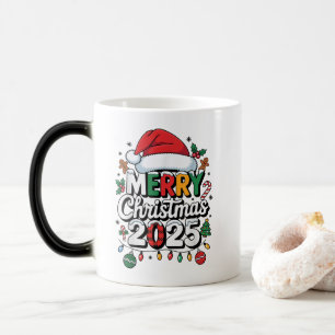 Merry Christmas 2025 Pajama Santa Hat Holiday Magic Mug