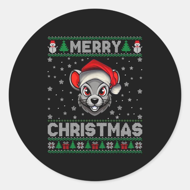 Merry Christmas 2025 Rat Santa Hat Ugly Xmas  Classic Round Sticker (Front)
