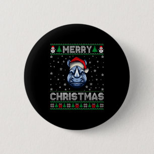 Merry Christmas 2025 Rhino Santa Hat Ugly Xmas Lon 2 Inch Round Button