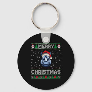 Merry Christmas 2025 Rhino Santa Hat Ugly Xmas Lon Keychain