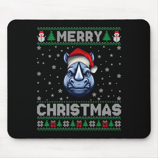 Merry Christmas 2025 Rhino Santa Hat Ugly Xmas Lon Mouse Pad (Front)