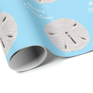 Merry Christmas 2025 Sanddollar Pattern Blue Beach Wrapping Paper