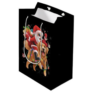 Merry Christmas 2025 Santa Riding Golden Retriever Medium Gift Bag