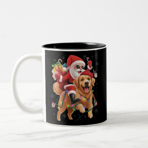 Merry Christmas 2025 Santa Riding Golden Retriever Two-Tone Coffee Mug