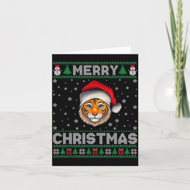 Merry Christmas 2025 Tiger Santa Hat Ugly Xmas  Card (Front)