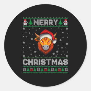 Merry Christmas 2025 Yak Santa Hat Ugly Xmas  Classic Round Sticker