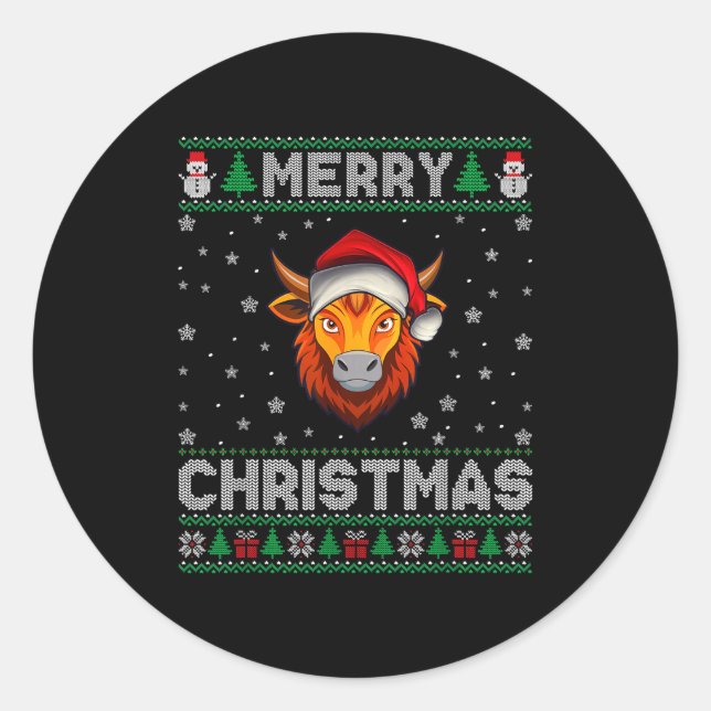 Merry Christmas 2025 Yak Santa Hat Ugly Xmas  Classic Round Sticker (Front)