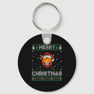 Merry Christmas 2025 Yak Santa Hat Ugly Xmas Keychain
